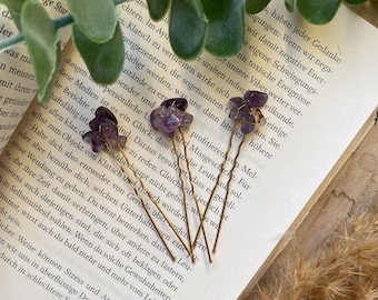 Rohe goldene Amethyst Haarnadeln | Naturstein Haarnadeln | Edelstein Haarnadeln | Brautschmuck | Kopfschmuck | Haarspange | Bobby Pins