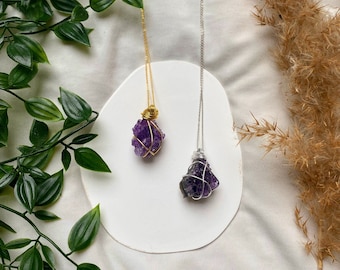 24 Gold Plated & 925 Silver Amethyst Raw Stone Necklace | Natural stone | Gemstone necklace | Healing stone | Crystal | Trailer