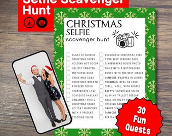 Weihnachts-Selfie-Schnitzeljagd | Weihnachts-Party-Spiele zum Ausdrucken | Lustige Weihnachtsspiele