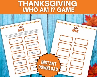 Thanksgiving Who Am I? Guessing Game, Game Printable, Thanksgiving Game
