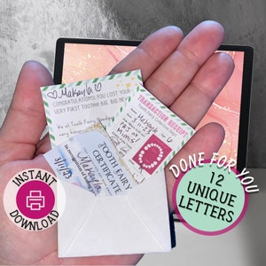 Pacote de cartas da fada do dente com 12 letras exclusivas FEITAS para VOCÊ, carta do primeiro dente, desculpas, carta sem dente, recibo e certificado