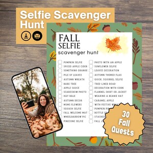 Fall Selfie Scavenger Hunt, Fall Scavenger Hunt, Selfie Scavenger Hunt, Treasure Hunt Tweens, Fall Printable Games