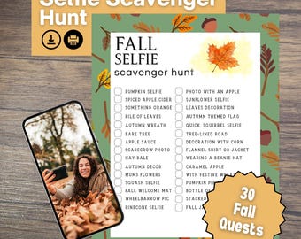 Herbst Selfie Schnitzeljagd, Herbst Schnitzeljagd, Selfie Schnitzeljagd, Schatzsuche Tweens, Herbst druckbare Spiele