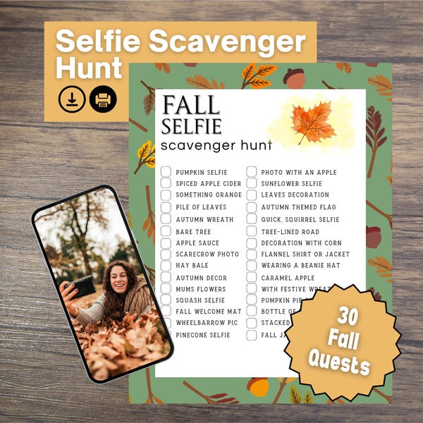 Herfst selfie speurtocht, herfst speurtocht, selfie speurtocht, schattenjacht tweens, herfst afdrukbare games