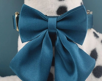 Conjunto de collar y correa para perro verde: pajarita de boda, grabado gratis