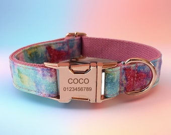 Pink Galaxy Dog Collar & Leash Set: Personalized Engraved Buckle