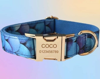 Set zeemeermin hondenhalsband en riem: gepersonaliseerde gegraveerde gesp