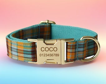 Schottenkaro Hundehalsband & Leine Set mit Fliege: Kostenlose Gravur