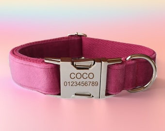 Velvet Dog Collar & Leash Set: Personalized Engraved Bow Tie