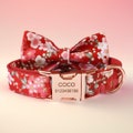 Red Sakura Flower Dog Collar Set: Engraved Buckle, Bowtie product logo