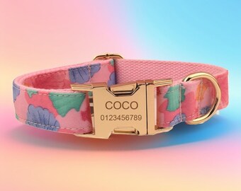 Seashells Dog Collar & Leash Set with Bow Tie: Personalized Engraved Pet Collar