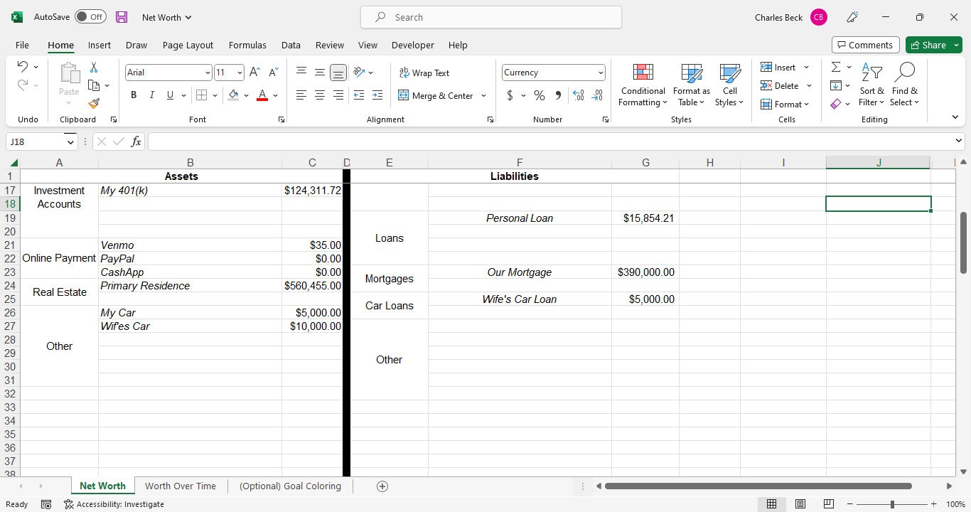 Net Worth Spreadsheet Template. Simple, Basic, Very Easy to Use. - Etsy
