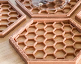 Set of 4 Decorative Drink Coasters, 3D Printed Minimalist Deco, Art Coasters, Hexagon Style Coaster