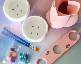 Wine and Painting Valentines Day Date Night Kit, 3D Printed Paintable Plant Pots plus wine and glass holder and heart shaped vase