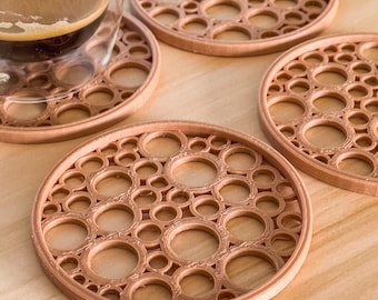 Set of 4 Decorative Drink Coasters, 3D Printed Minimalist Deco, Art Coasters, Circles Set