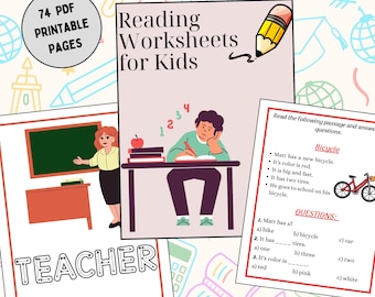 Reading Comprehension Worksheets, Picture & Story Format, 74 Page Bundle, Kindergarten, 1st Grade, Classroom Homeschool, PDFDigital Download