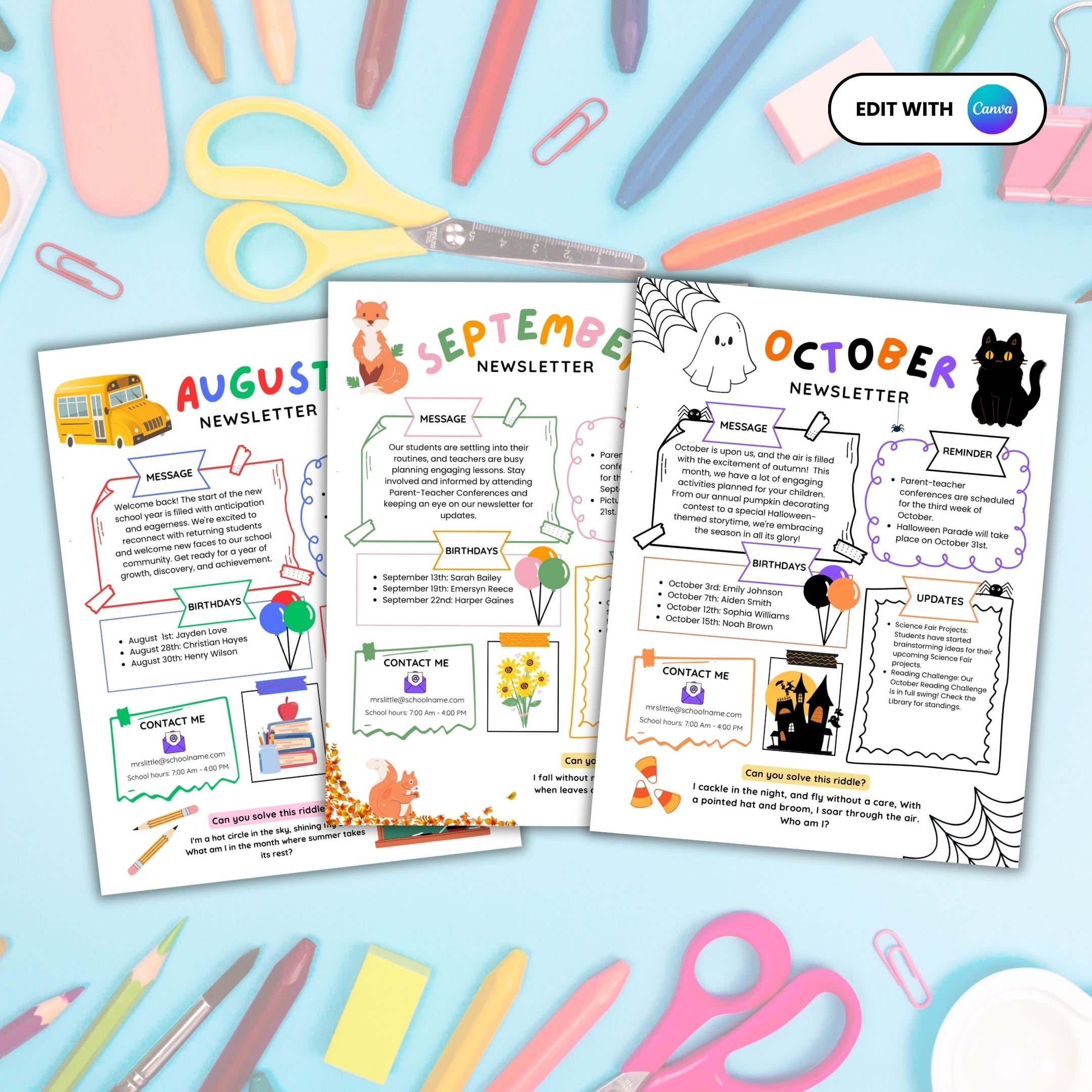 Newsletter Template, Editable Newsletter, Monthly Newsletter, School Newsletter, Classroom Newsletter
