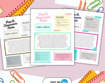Weekly Newsletter Templates, Simple Newsletter Templates, Editable Classroom Newsletter, Bonus Meet the Teacher Template, Edit w/Canva