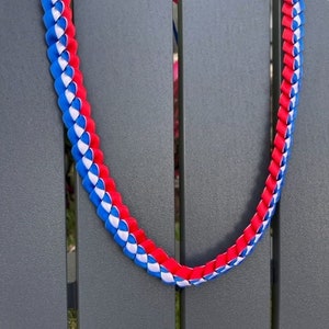 Fourth of July Satin Ribbon Lei, 4th of July Lei, Red White and Blue Lei, Patriotic Lei, Independence Day Lei, Party Lei