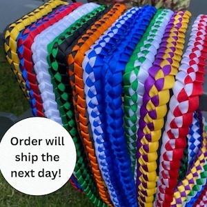 Hawaii 2 Color Satin Ribbon Lei, Graduation Lei, Senior Lei, Class of 2025, Lei for Graduate, Graduate Gift, Luau, Mardi Gras Lei