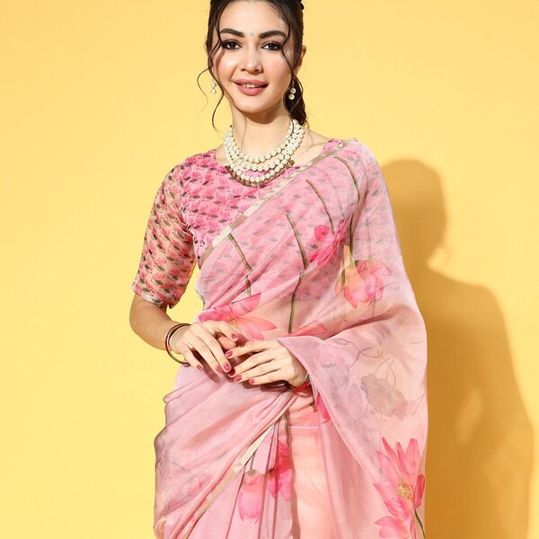 Floral Saree Wedding Bridal Wear Ethnic Look Designer Saree With Blouse Bollywood Sari