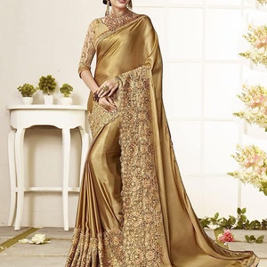 Bling Lycra Rose Gold Saree with Festive Layering & Sequence Embroidery Patchwork