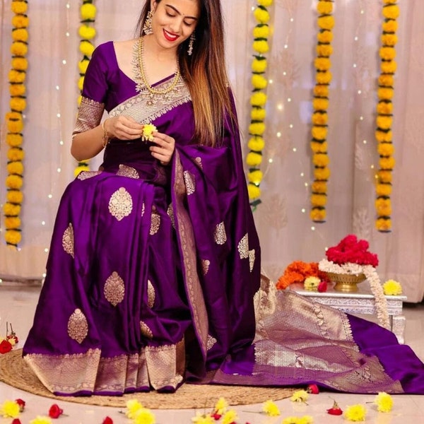 Floral Print Banarasi Silk Traditional Saree