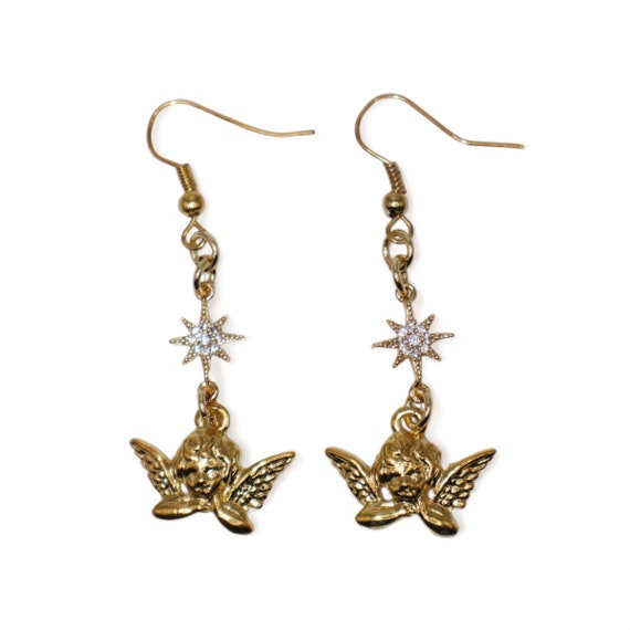 Gold angel earrings deals