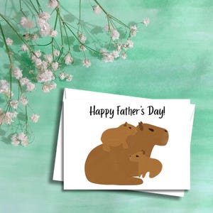 Cute Capybara Father’s Day Card, download and print today, variations for 1, 2, or 3 kids, last minute card
