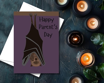 Goth Bat Family Parent's Day Card with envelope: 1 or 2 kids, (PDF)