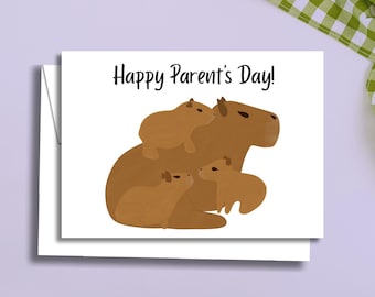Non-Binary Parent’s Day card, Capybara Family, downloadable 5”x7”, Options for 1-3 kids