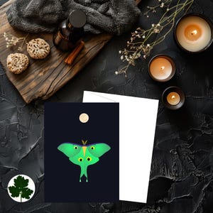Tarjeta de Halloween de Luna Moth, tarjeta descargable, sobre incluido, tarjeta de bellas artes, interior en blanco, tarjeta en blanco de bruja, tarjeta en blanco gótica, celestial