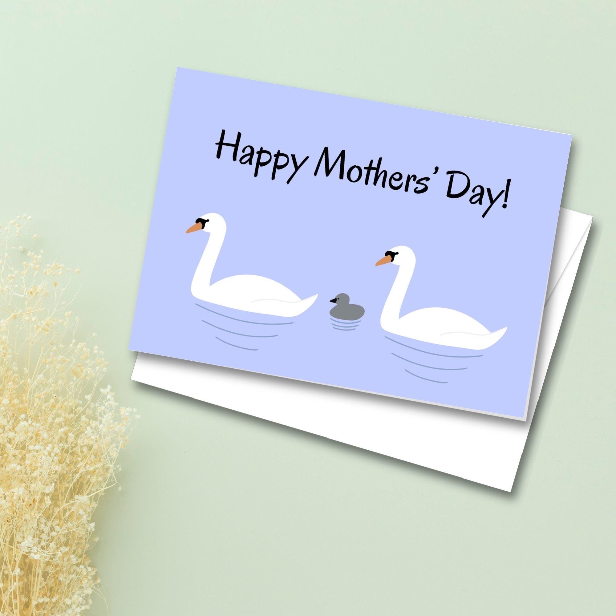 Printable Mothers Day Card for Two Moms, Swan Family Design (digital ...