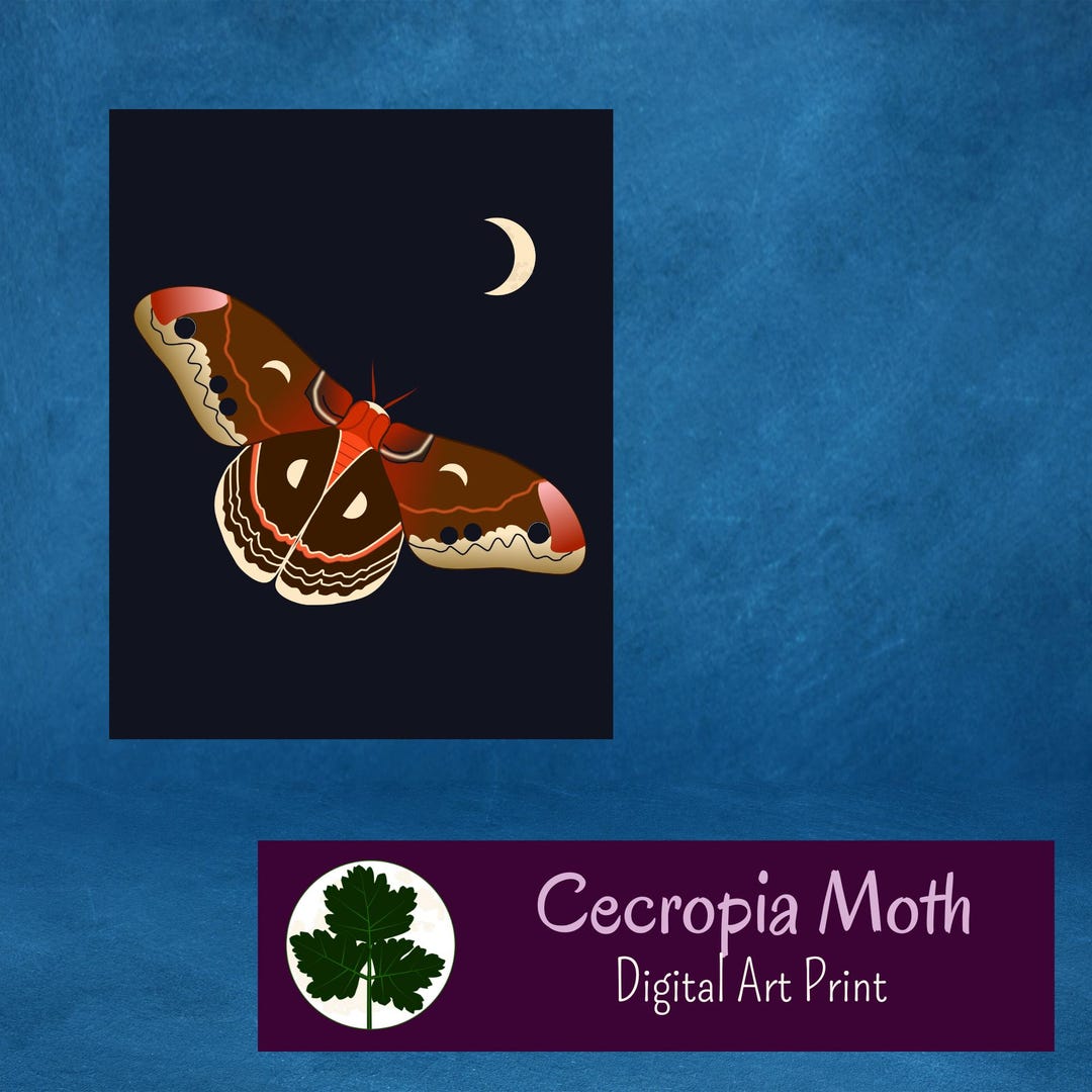 Moonlit Cecropia Moth Digital Art Print, Printable Wall Art, Immediate ...