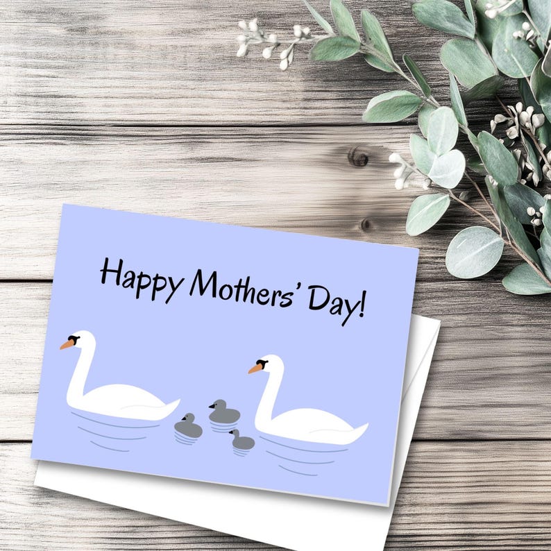 Printable Mothers Day Card for Two Moms, Swan Family Design (digital ...