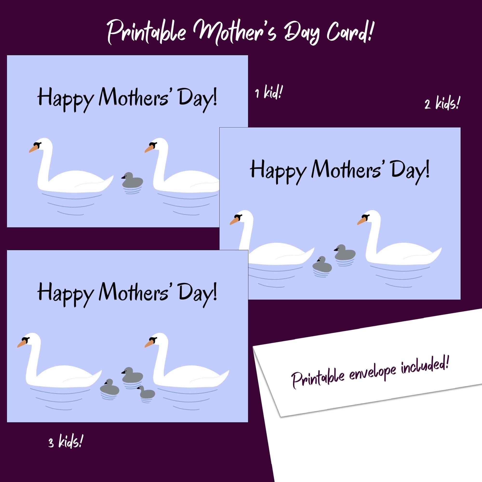 Printable Mothers Day Card for Two Moms, Swan Family Design (digital ...