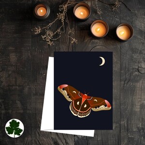 Tarjeta de Halloween de polilla cecropia, tarjetas descargables, sobre incluido, tarjeta de bellas artes, interior en blanco, tarjeta en blanco de bruja, tarjeta en blanco gótica