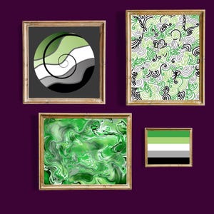 Aromantic Digital Wall art set, 3 original abstract art pieces plus the Aromantic Pride Flag, Download and Print