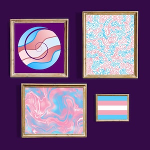 Transgender Digital Wall art set, 3 original abstract art pieces plus the Trans Pride Flag, Download and Print