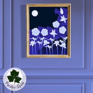 Moon garden digital fine art print, printable wall art, print at various sizes up to 16”x20”, original artist-created digital art.