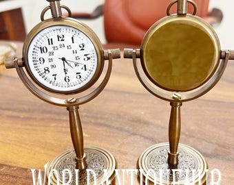 Antike, gravierte Tischuhr aus Messing, personalisiertes Geschenk zum 21. Hochzeitstag, Erinnerungsstück an eine Westernhochzeit