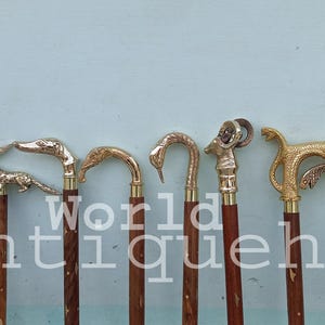Victorian Rosewood Walking Cane Set: Brass Knob Handle, Detachable