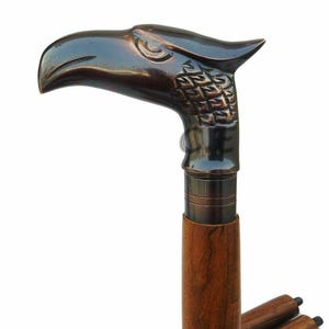 Vintage Brass Handle Walking Stick: Victorian Style Wooden Cane