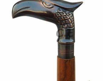 Vintage Brass Handle Walking Stick: Victorian Style Wooden Cane