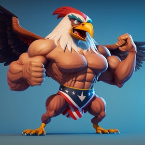 Digital print of A Muscular American Eagle Cartoon