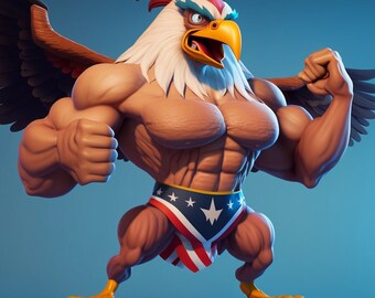 Digital print of A Muscular American Eagle Cartoon