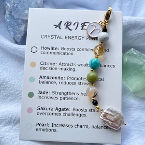 Personalised Zodiac Crystal Keyring,Pearl Keychain,Birthstone Keychain,Birthday Gift for her,Healing Stone Jewellery,Zodiac Star Sign Gift