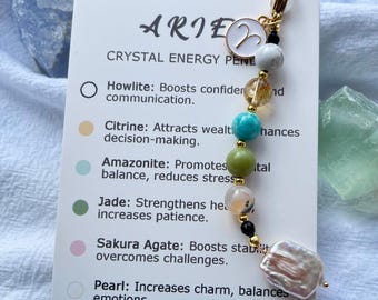 Zodiac Crystal Keychain, Birthstone Pearl Keyring, Healing Stone Jewelry