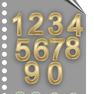Numeri di compleanno in oro, Numeri per data, Numeri della data del matrimonio, Sport: Numero di maglia, Clipart numeri digitali, Trasparente, digitale, Formato PNG
