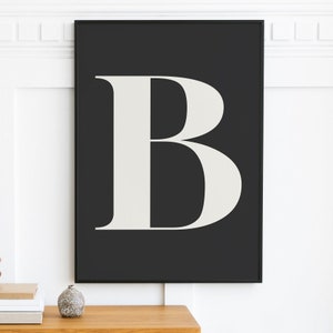 Arte de pared de la letra B, impresión digital del apellido, cartel de la letra A de la guardería, descarga digital instantánea, impresión inicial de la pared, arte imprimible elegante